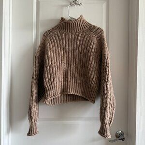 H&M Women's Chunky Knit Beige Turtleneck Sweater Size Small